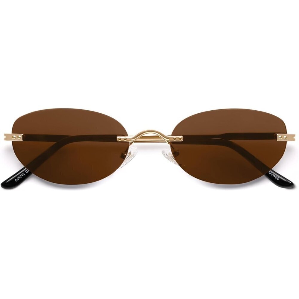 Retro Rimless Oval Sunglasses Womens Vintage Small Shades UV Protection